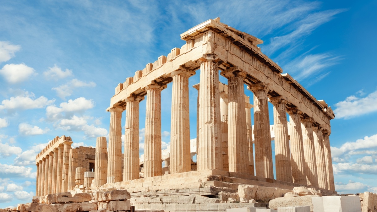 Ancient Greek ruins in bright daylight 